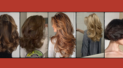 5 images de brushing sur différents types de cheveux